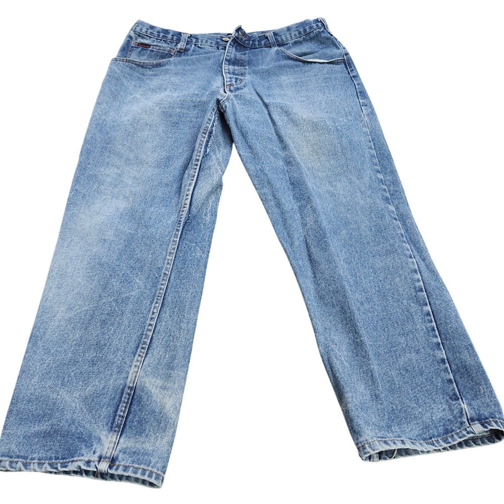 Rasco FR Mens Work Jeans Blue Denim Straight Leg 35x27 Button Fly